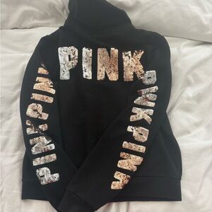 PINK Victoria Secret Black Bling Hoodie with Bling Lettering